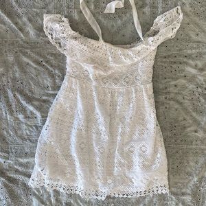 white crochet lace off the shoulder halter dress